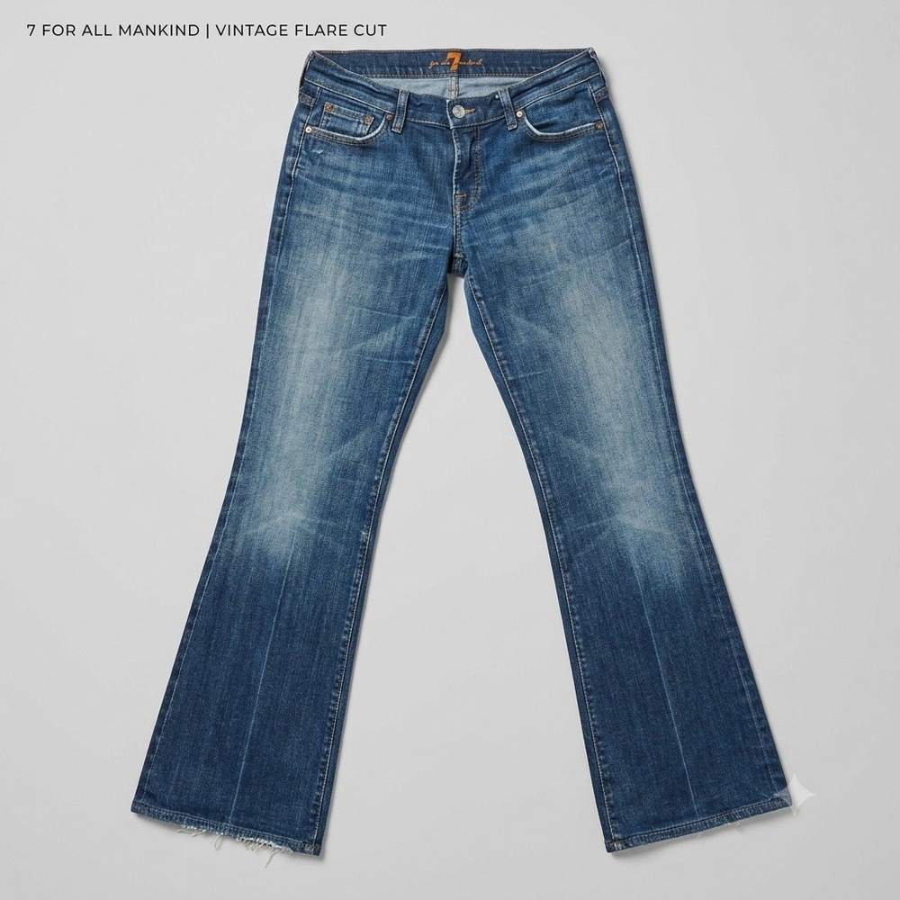 7 Seven For All Mankind Jeans Womens Size 29 Flare Medium Wash Distressed Denim